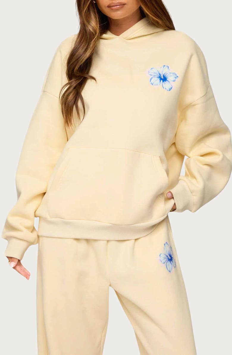 EDIKTED Tropical Bloom Hoodie, Main, color, Yellow