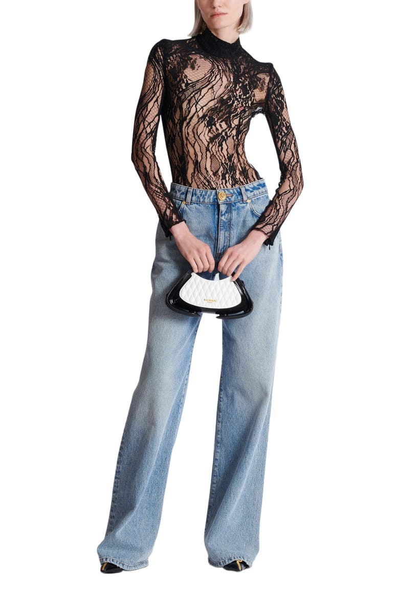 Balmain Long-Sleeved Lace Body, Alternate, color, Black