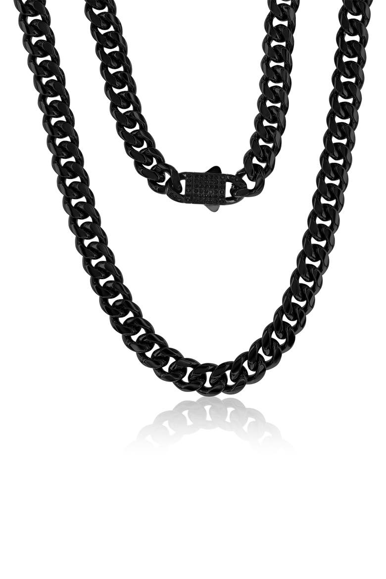 Men's Cubic Zirconia Lock Cuban Chain Necklace, Main, color, BLACK