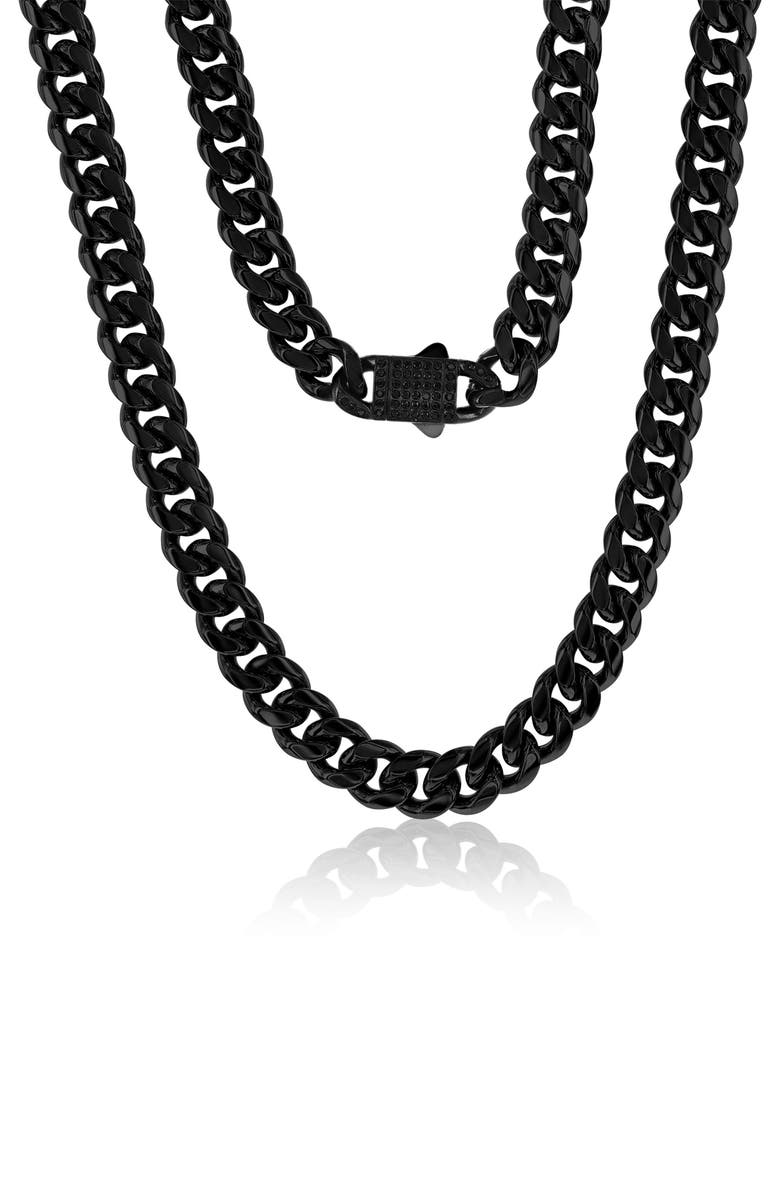 BLACKJACK Men's Cubic Zirconia Lock Cuban Chain Necklace, Main, color,