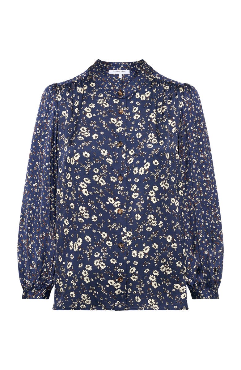 GERARD DAREL Anaelle Floral Mandarin Collar Shirt, Alternate, color, Navy Blue