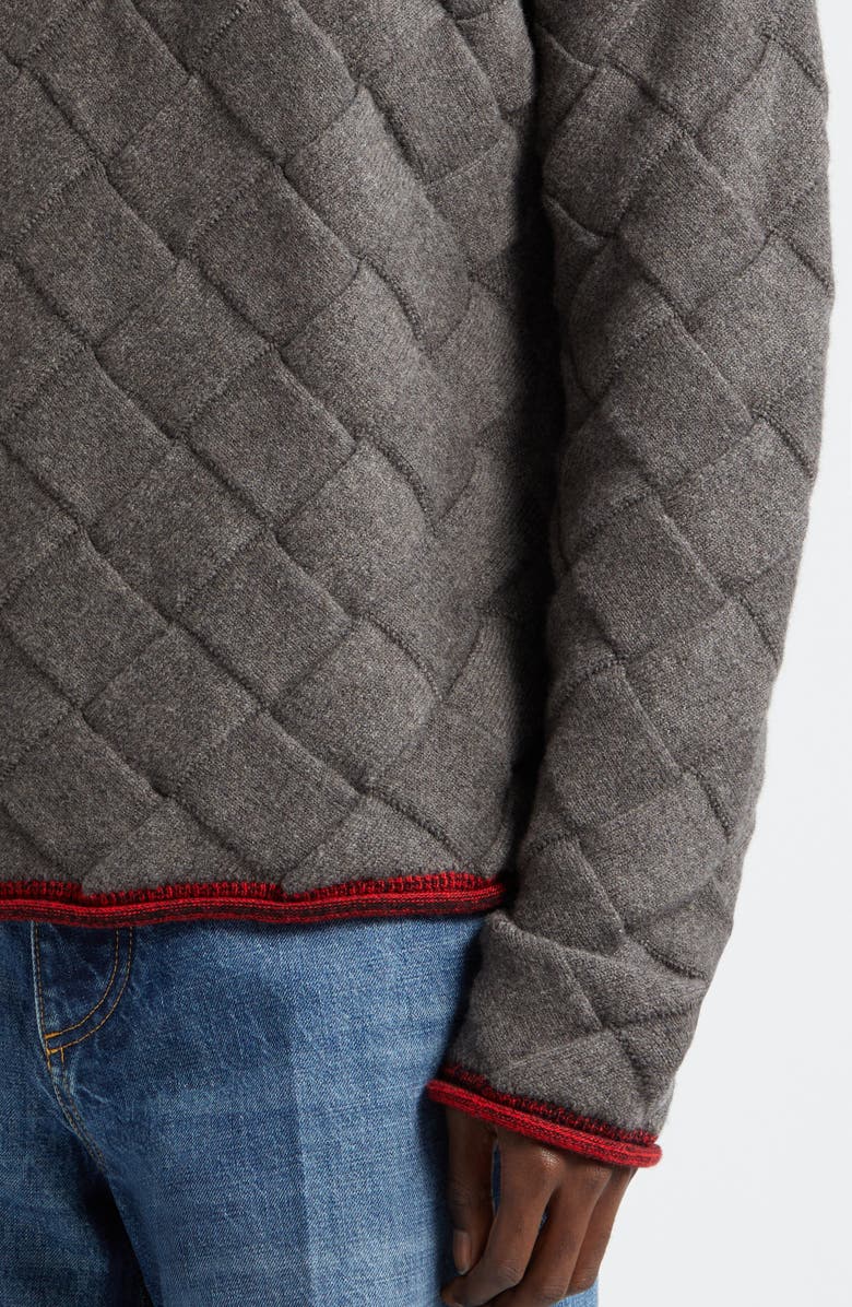 Bottega Veneta Intrecciato 3D Knit Wool Blend Crewneck Sweater, Alternate, color, Grey Melange