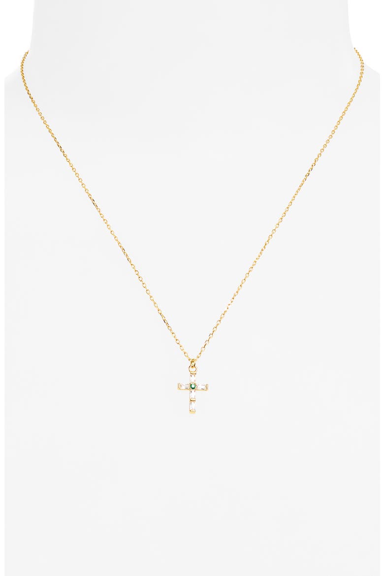 Cubic Zirconia Cross Pendant Necklace, Alternate, color, GOLD