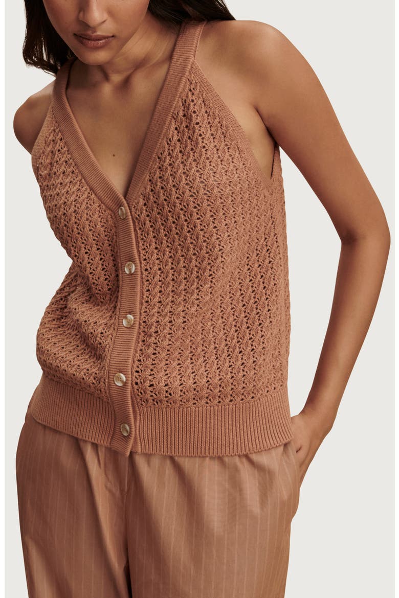 Alessia Open Stitch Cotton Sweater Tank, Alternate, color, CAMEL