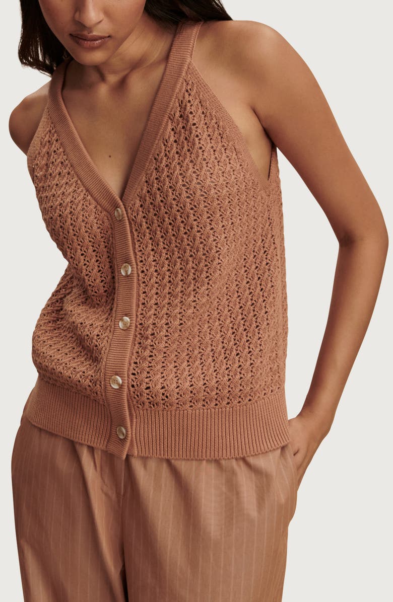 Varley Alessia Open Stitch Cotton Sweater Tank, Alternate, color, Camel