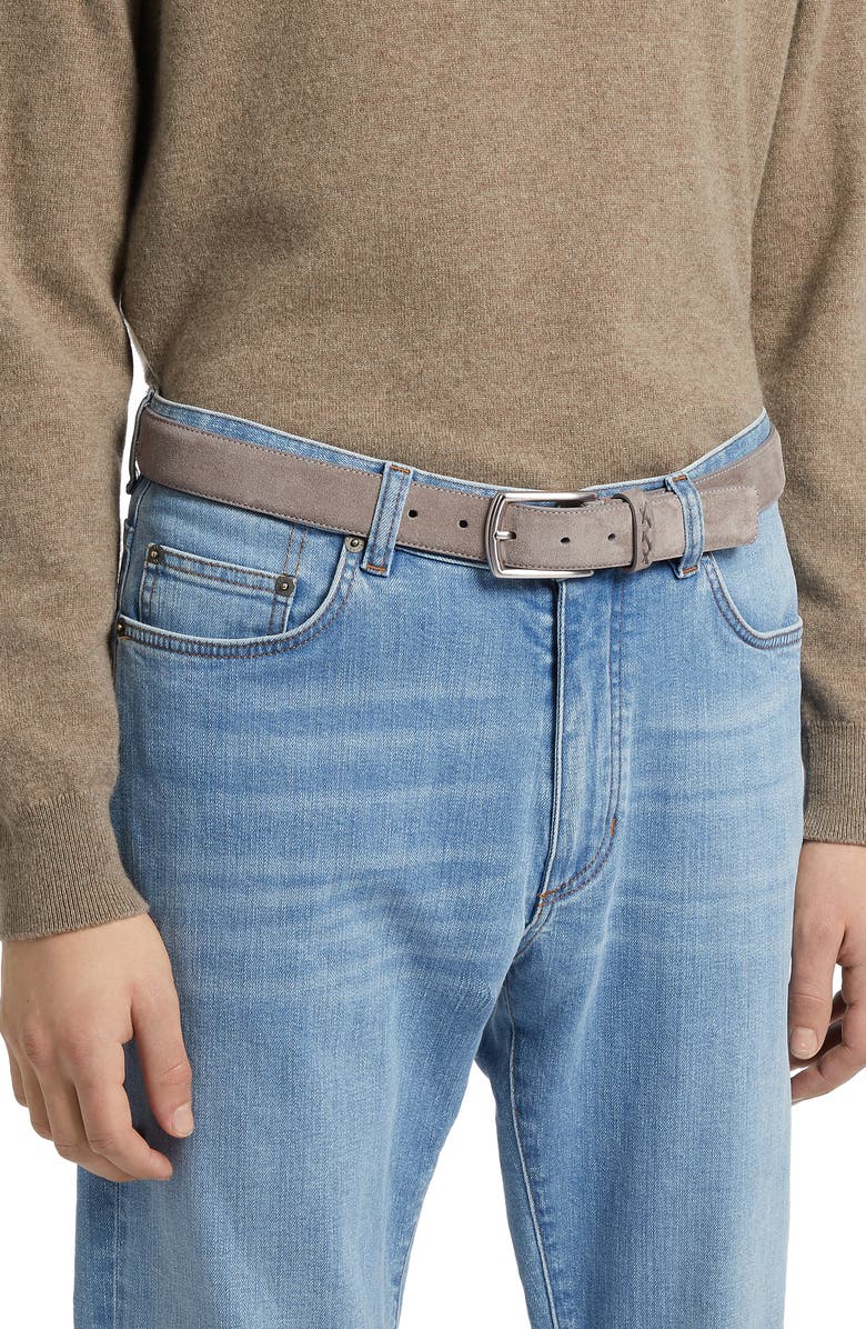 ZEGNA Suede Belt, Alternate, color, Grey