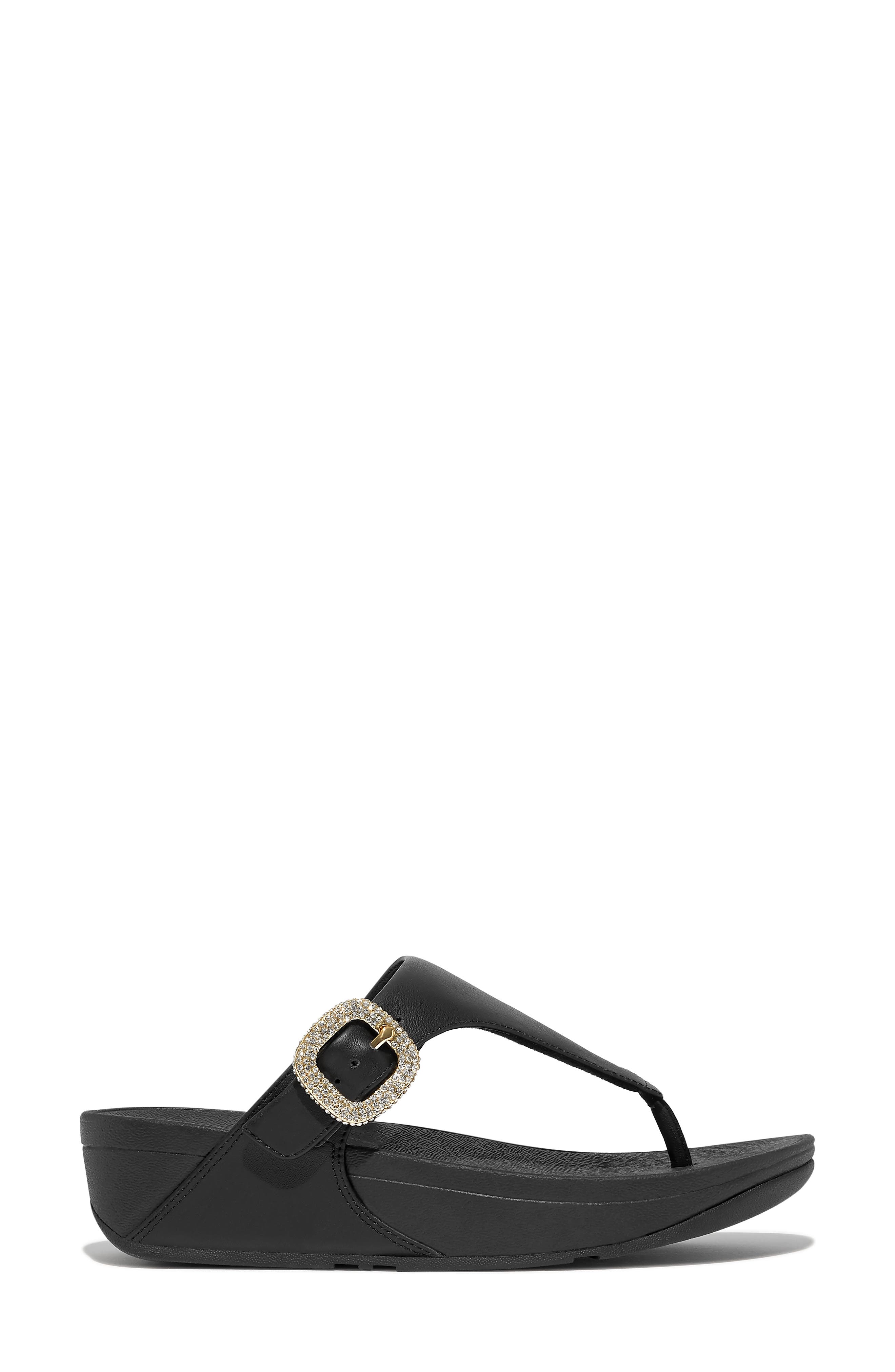 FitFlop Lulu Crystal Buckle Platform Flip Flop, Alternate, color, Black