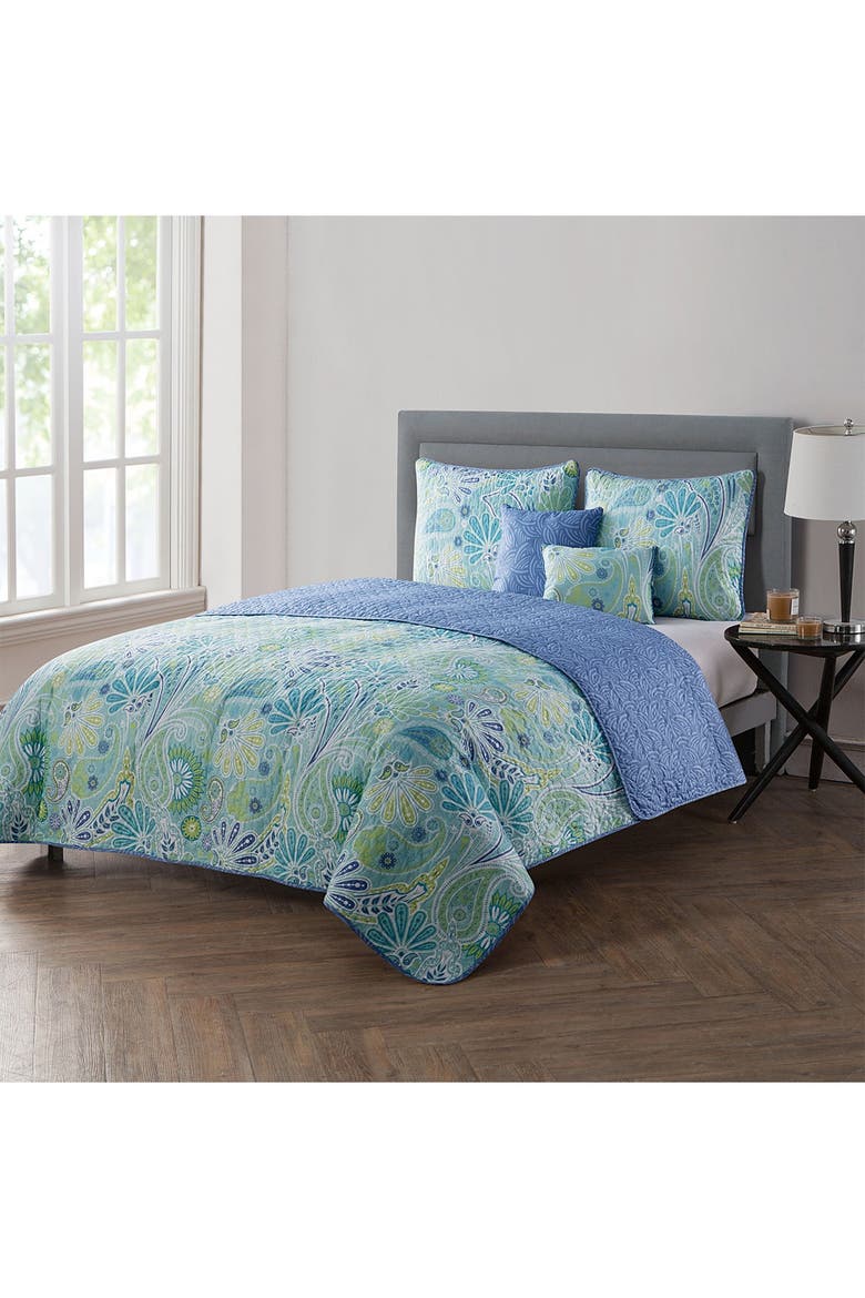 Harmony Reversible Blue Paisley Quilt Set - King, Main, color, BLUE