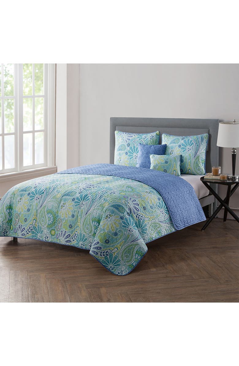 VCNY HOME Harmony Reversible Blue Paisley Quilt Set - King, Main, color, Blue