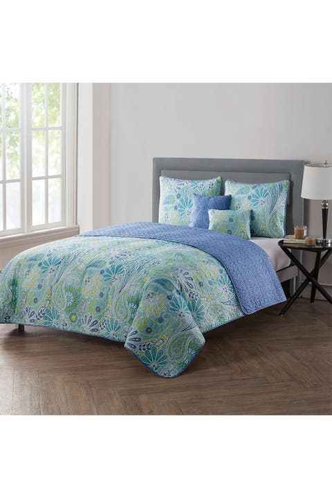 Harmony Reversible Blue Paisley Quilt Set - King