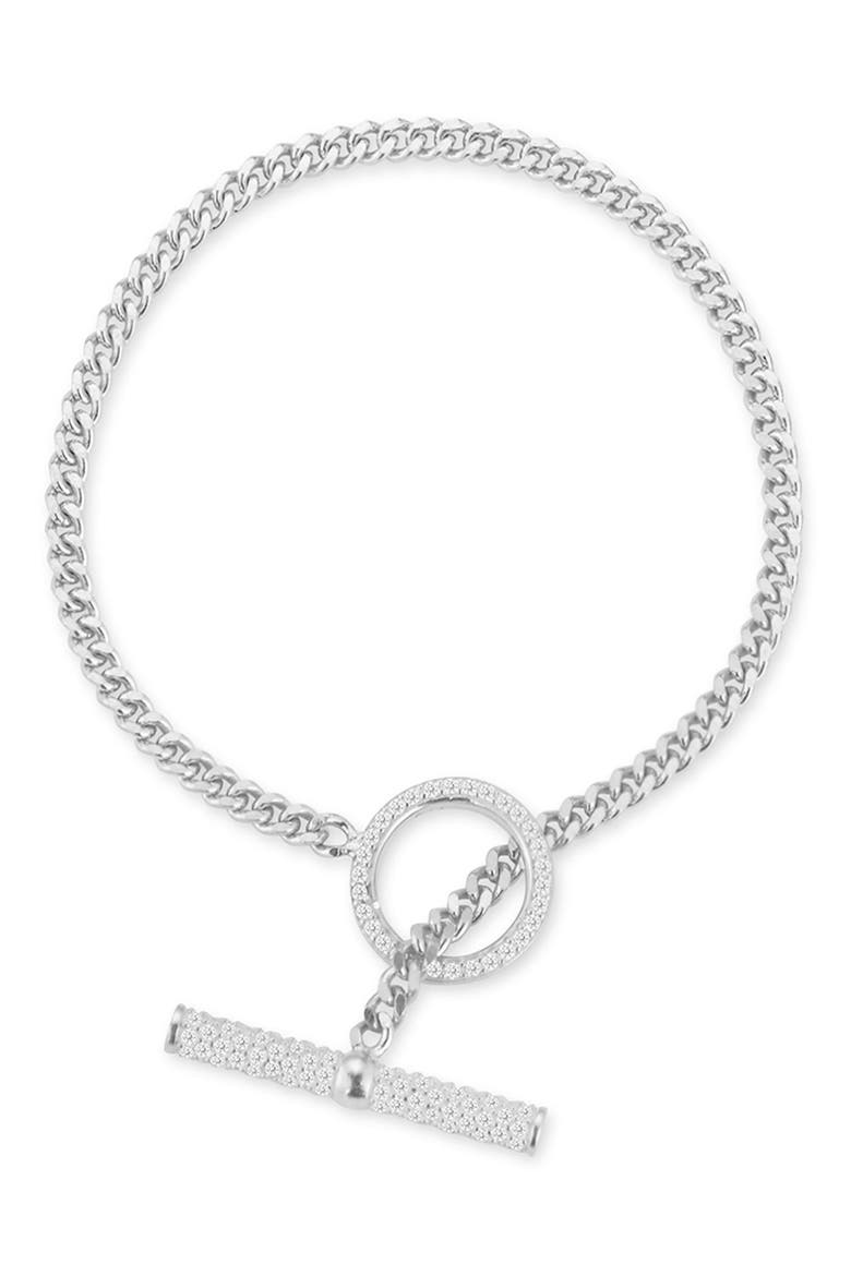 Cubic Zirconia Toggle Curb Chain Bracelet, Main, color, SILVER