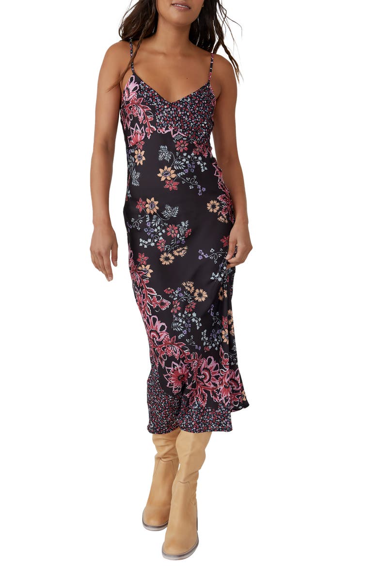 Your Better Side Floral Midi Slipdress, Main, color, BLACK COMBO