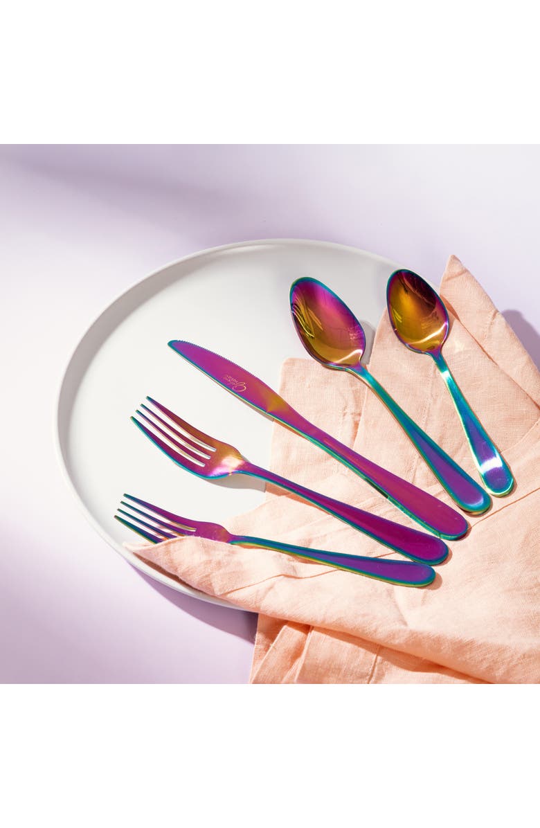 Gibson Home Stravidia 20 Piece Flatware set in Rainbow Stainless Steel, Alternate, color, Rainbow