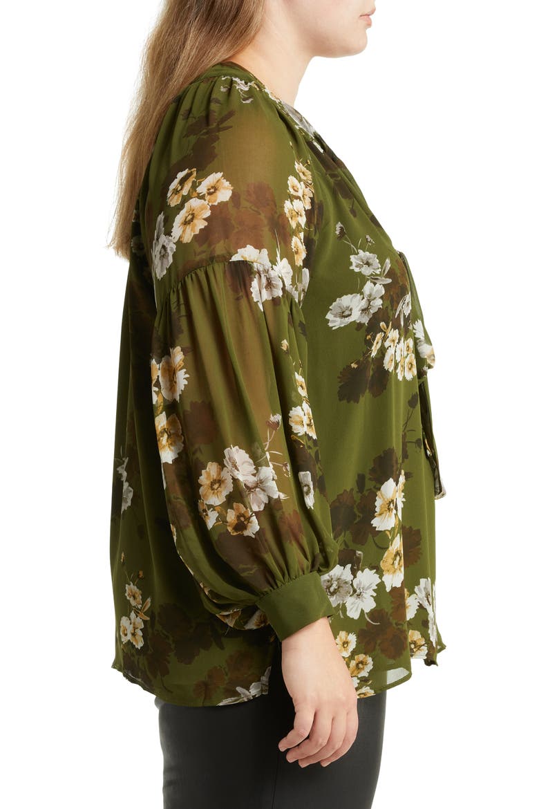 Floral Chiffon Blouse, Alternate, color, LT OLIVE