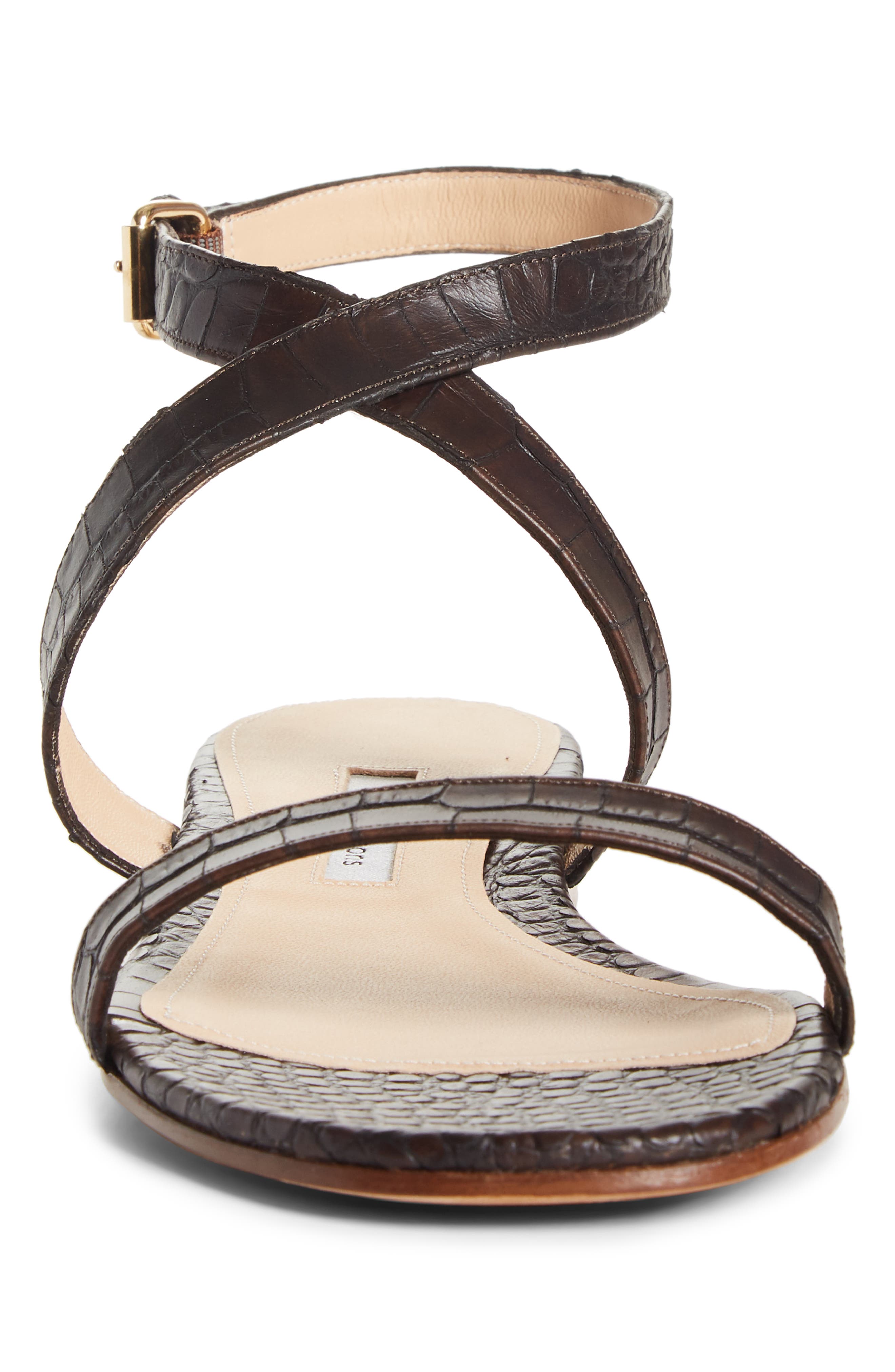 Siena Croc Embossed Ankle Strap Sandal, Alternate, color, DARK BROWN EMBOSSED CROC