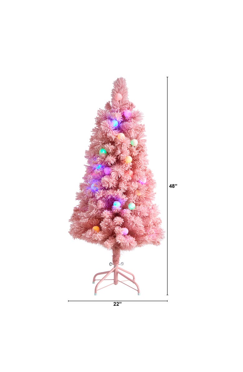 NEARLY NATURAL 4-ft Holiday Frosted Pink Cashmere Artificial Christmas Tree with 30 Jumbo Multicolored Globe LED Lights, Alternate, color, Pink