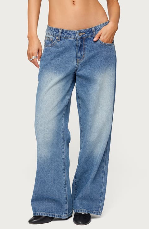 Magda Acid Wash Low Rise Wide Leg Jeans (Petite)