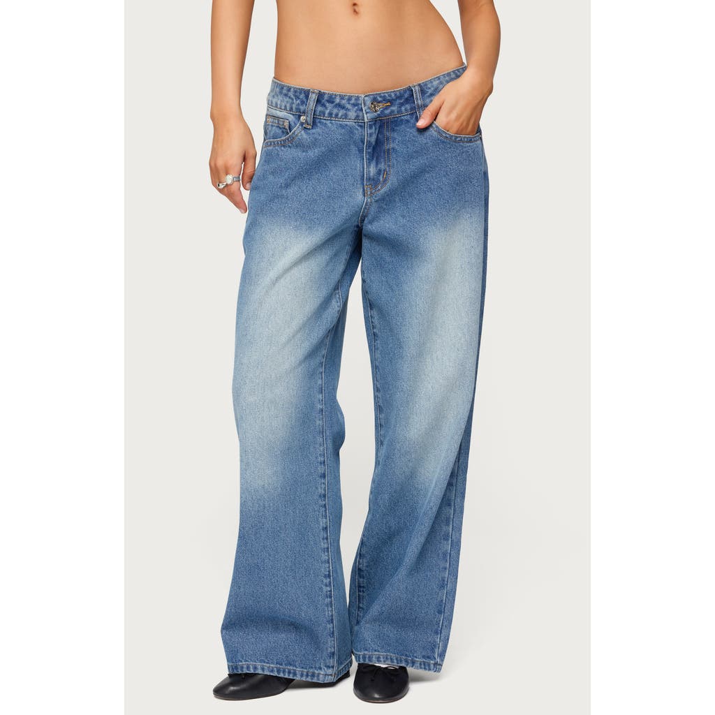 Edikted Magda Acid Wash Low Rise Wide Leg Jeans In Blue