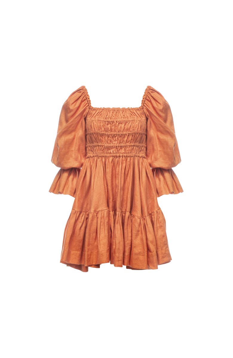 Vasiliki Amelia Ruched Mini Linen Dress in Rust Orange, Main, color, Rust Orange