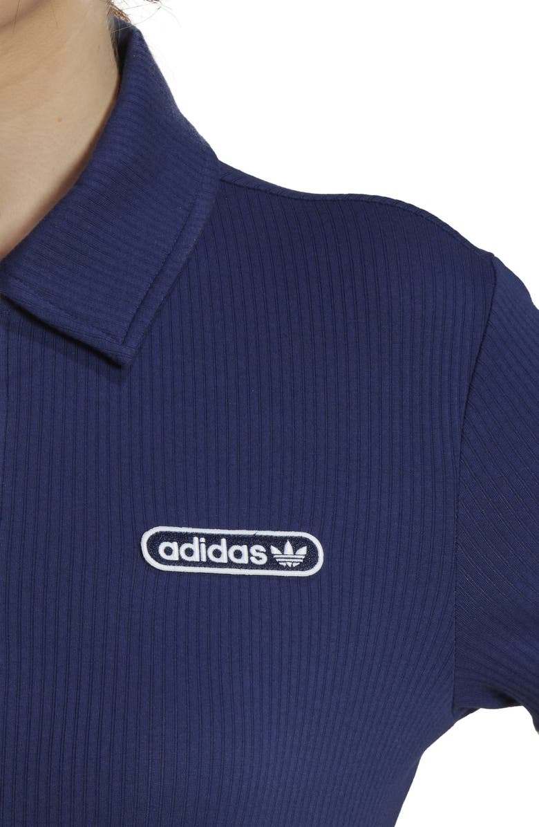 adidas Originals Zip Polo Rib Midi Dress, Alternate, color, 