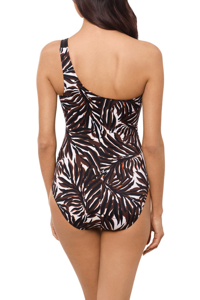Ventana Lita Leaf Print One-Shoulder One-Piece Swimsuit, Alternate, color, BROWN MULTI