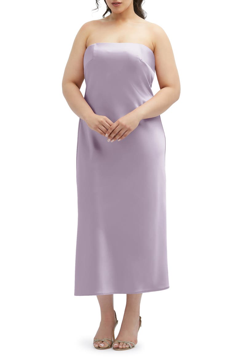 Strapless Charmeuse Midi Cocktail Dress, Alternate, color, LILAC HAZE