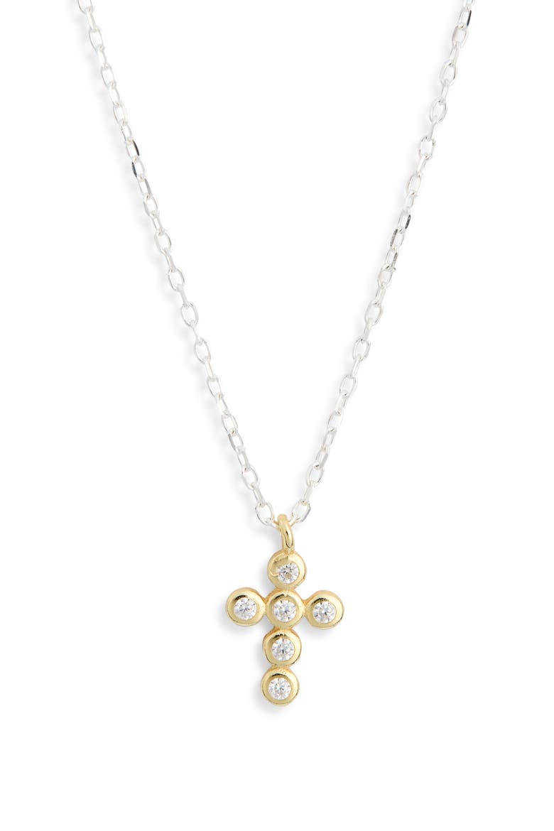 Two-Tone Crystal Cross Pendant Necklace, Alternate, color, GOLD/ SILVER
