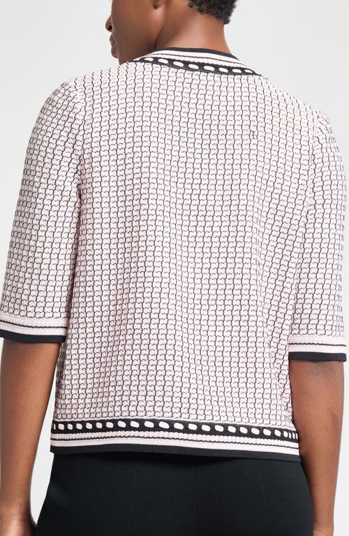 Shop Ming Wang Textured Lace Trim Jacket In Rosy Blush/black