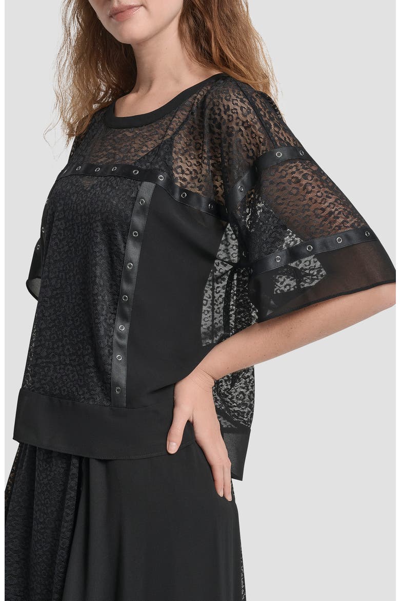 Flowy Leopard Mesh Boxy Top, Alternate, color, BLACK
