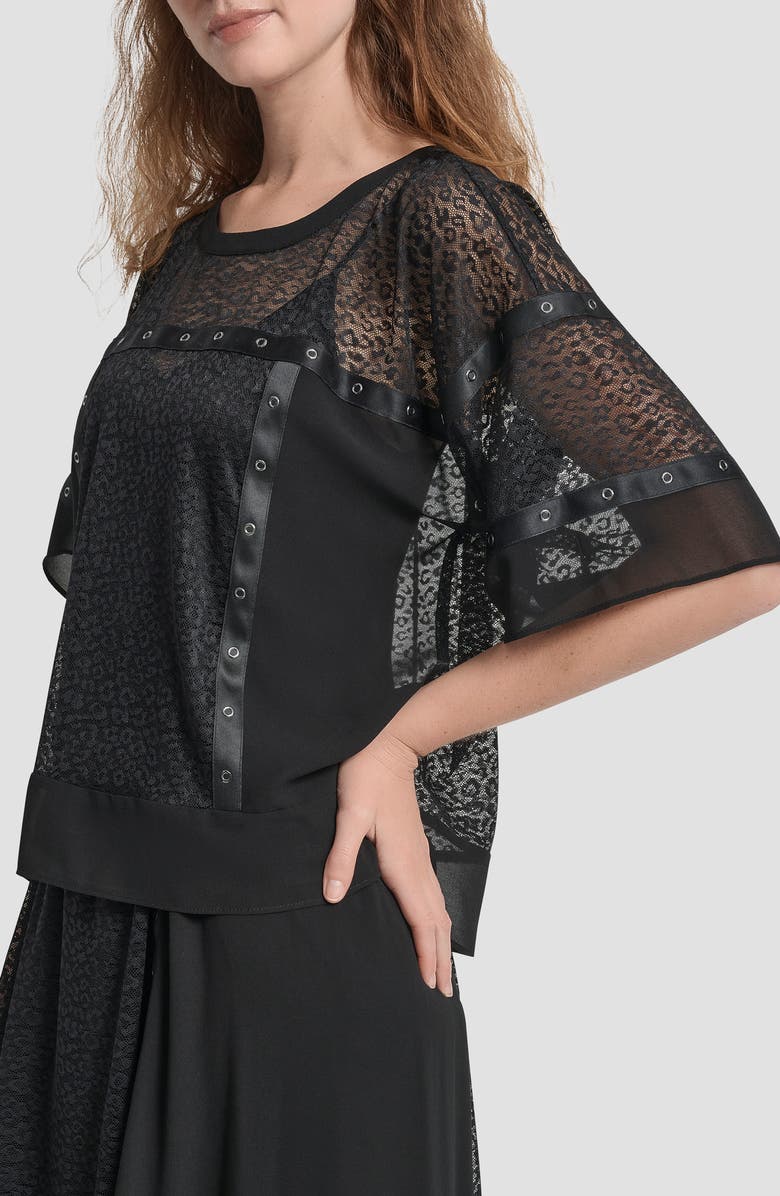 DKNY Flowy Leopard Mesh Boxy Top, Alternate, color, Black