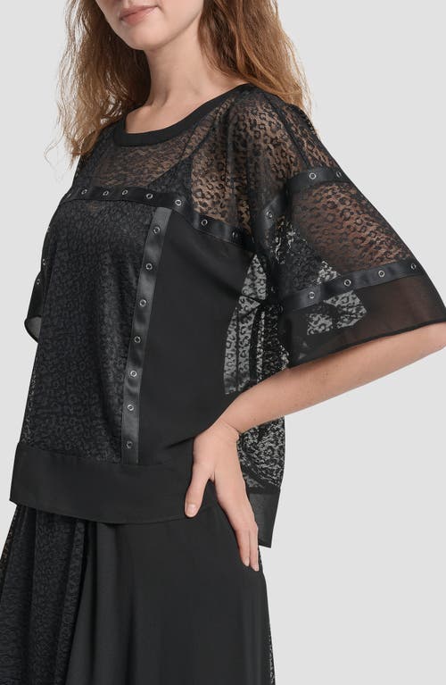 Dkny Flowy Leopard Mesh Boxy Top In Black