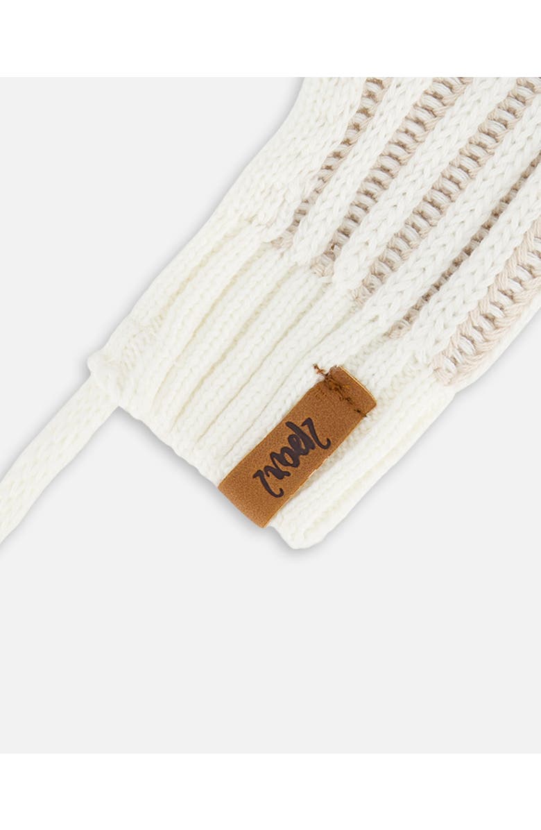 Deux par Deux Baby Unisex Knit Mittens With Cord Off White, Alternate, color, 