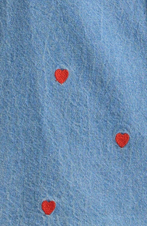 Mini Rodini Kids' Embroidered Hearts Organic Cotton Denim Button-up Shirt