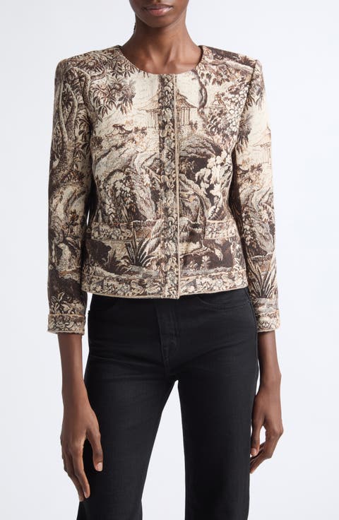 Lian Collarless Crop Cotton Blend Jacket