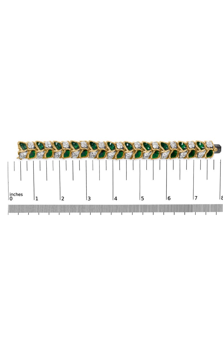 Haus of Brilliance 18K Gold 3 1/4 Ctw Diamond & Green Enamel Gold Textured Bracelet, Alternate, color, Yellow