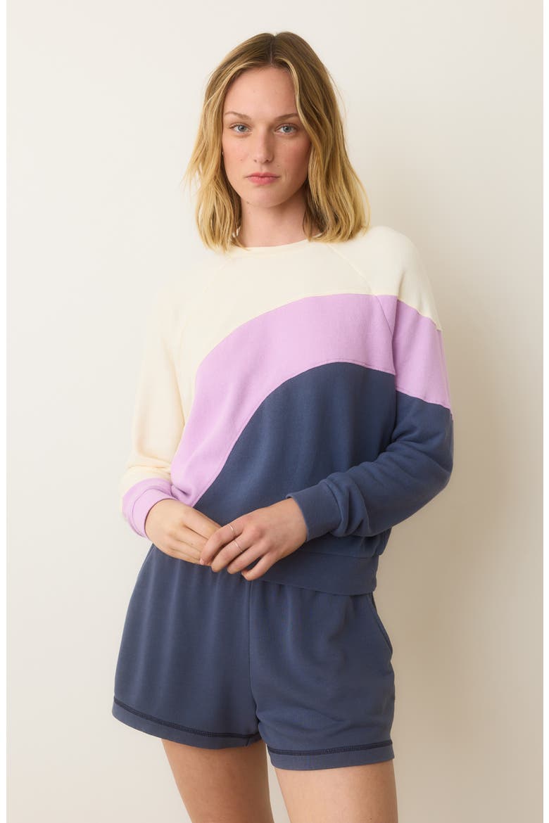 Colorblock Cotton Terry Sweatshirt, Alternate, color, COOL WAVE