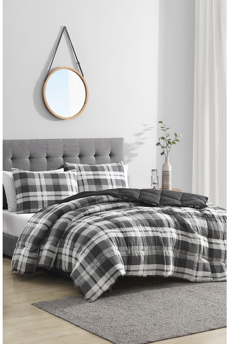 Crossview Plaid Comforter & Sham Set, Alternate, color, DARK GREY