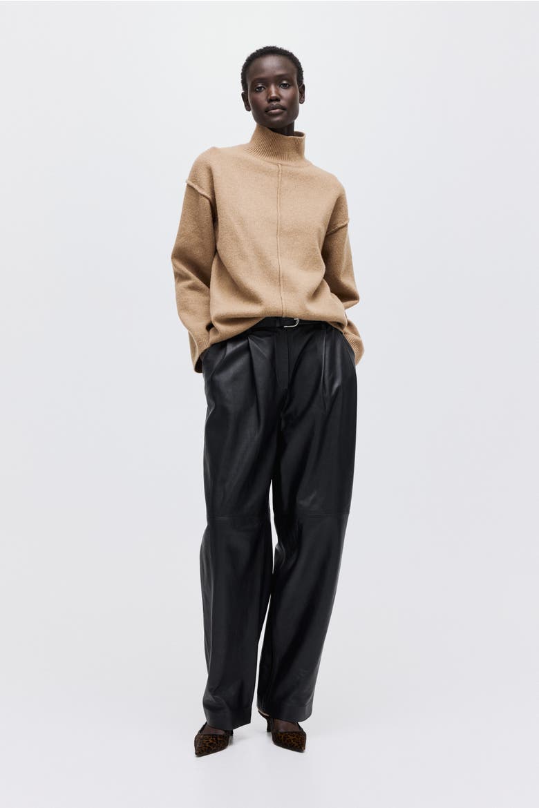 Seam-detail Turtleneck Jumper, Main, color, Dark beige