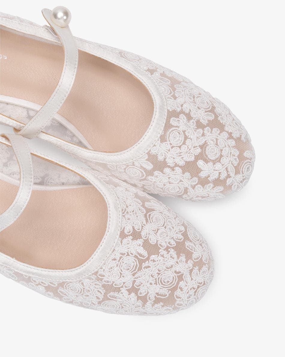 Kailee P Zora Crochet Lace Mary Jane Wedding Flats, Alternate, color, White