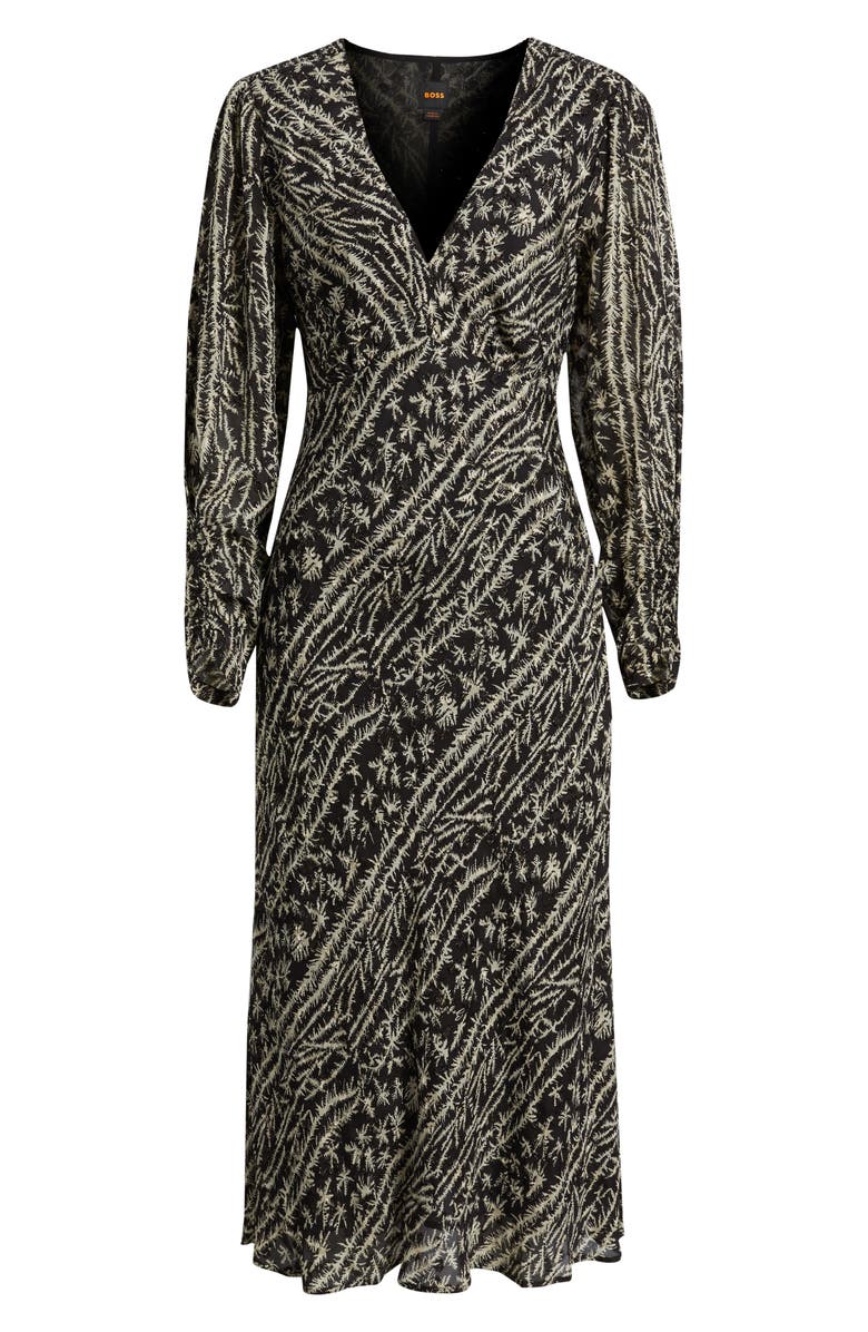 BOSS Orange Dilimi Long Sleeve V-Neck Midi Cocktail Dress, Alternate, color, Black/ Ivory