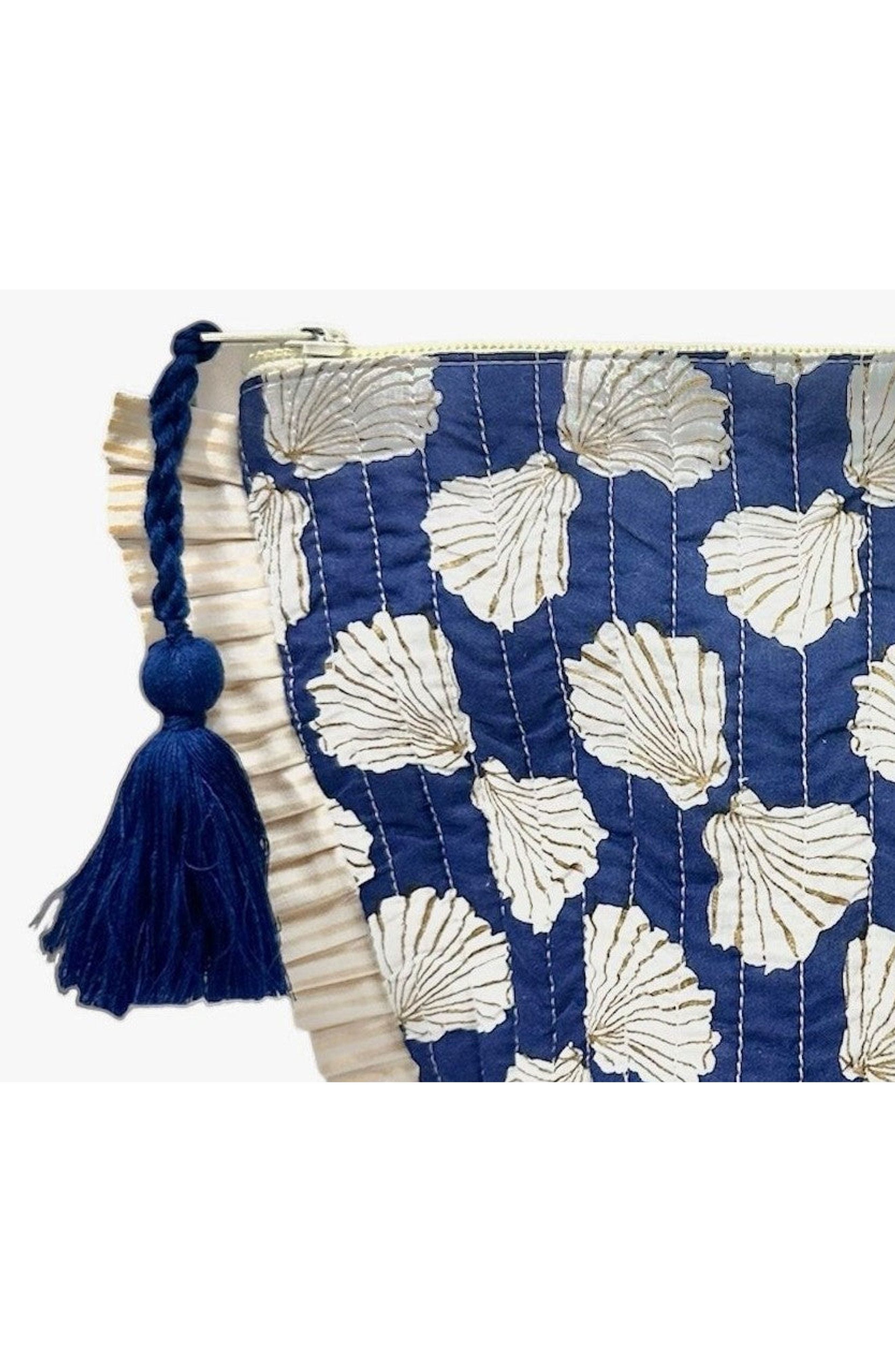 La Plage Ruffle Pouch, Alternate, color, Shell Beach Navy