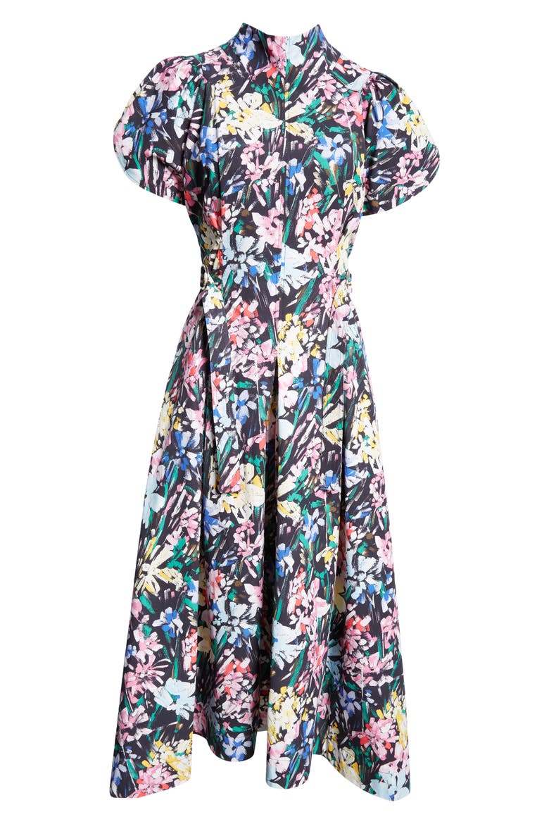 Flowerworks Cotton Midi Dress, Alternate, color, BLACK MULTI