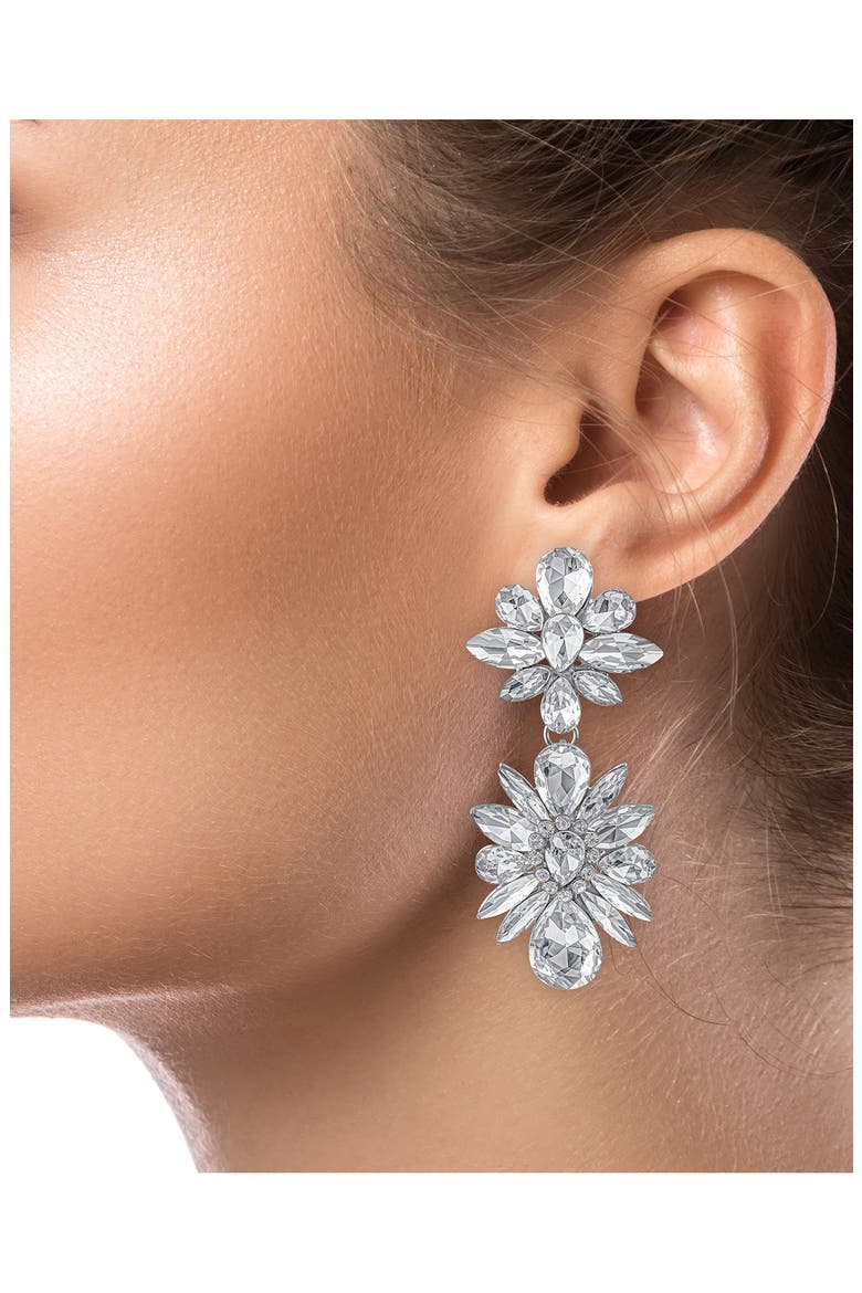 Crystal Cluster Double Drop Earrings (Nordstrom Exclusive), Alternate, color, SILVER