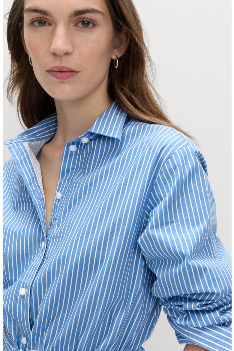 Stripe Drawcord Waist Cotton Button-Up Shirt, Alternate, color, BLUE/ MULTI