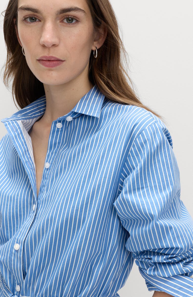 M&S Stripe Drawcord Waist Cotton Button-Up Shirt, Alternate, color, Blue/ Multi