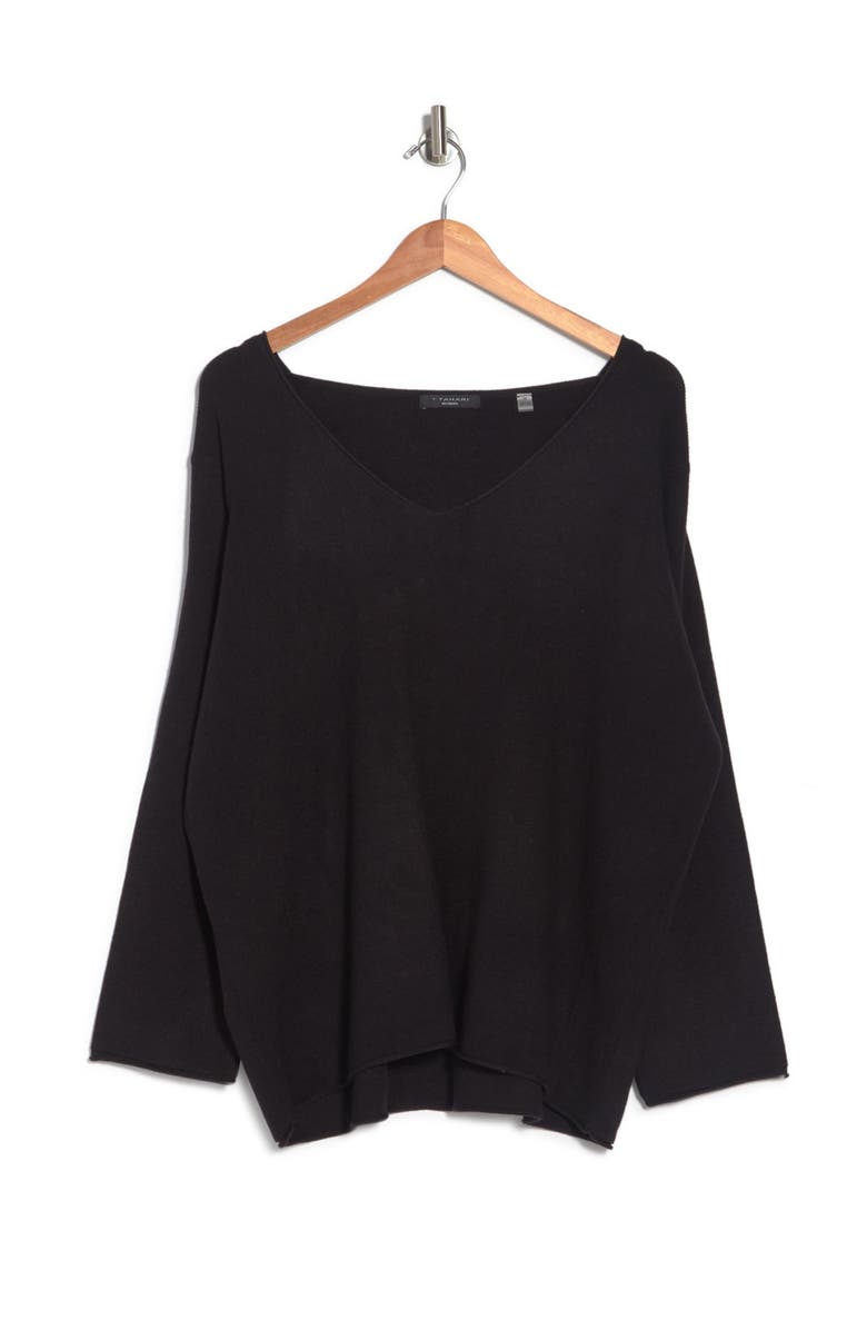 T Tahari Long Sleeve V-Neck Rolled Edge Sweater, Alternate, color, 