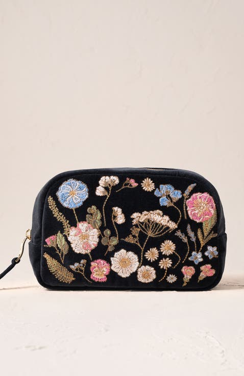 Pressed Flowers Velvet Makeup Bag