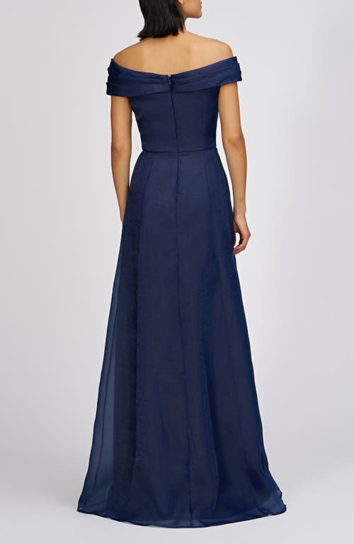 Js Collections Isadora Off The Shoulder Organza Gown In Navy