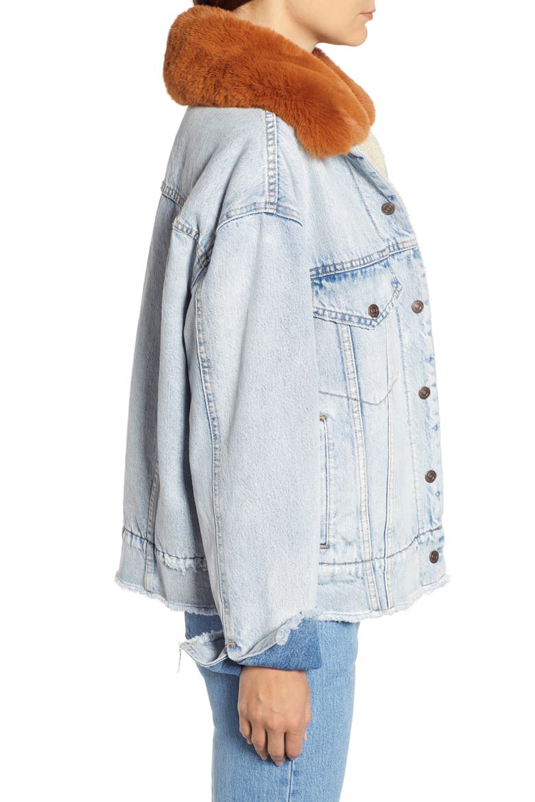 Levi's® Oversize Faux Shearling Lined Denim Trucker Jacket with Removable Faux Fur Collar, Alternate, color, KILLING ME SOFTLY