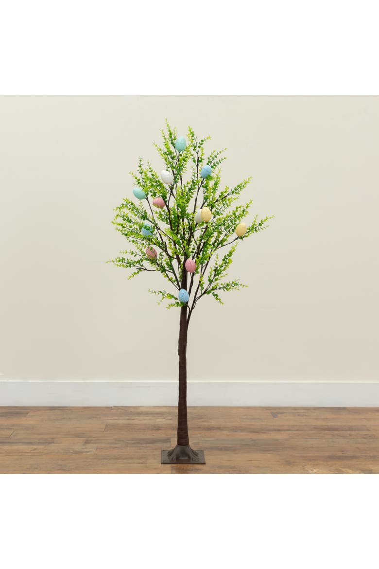 3-ft Pre-Lit Artificial Easter Egg Twig Tree with Greens and 48 Warm White LED Lights, Alternate, color, Green